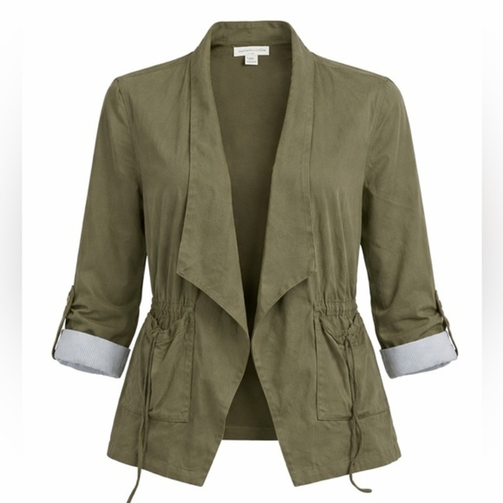 Coldwater Creek Classic Olive Green Utility Jacket  10P Quiet Luxury Minimalist